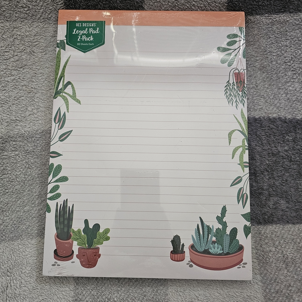 OCS Designs Potted Plants Cactus Succulent Legal Pads 2-Pack NWT 80 Sheets Each